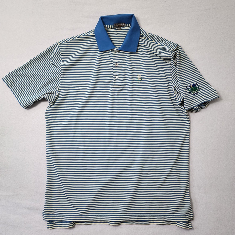 Peter Millar Shirt Men Large Summer Comfort Polo Peachtree Golf Club Blue Yellow